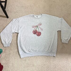 Gray Cherry Print Crew Neck Sweater